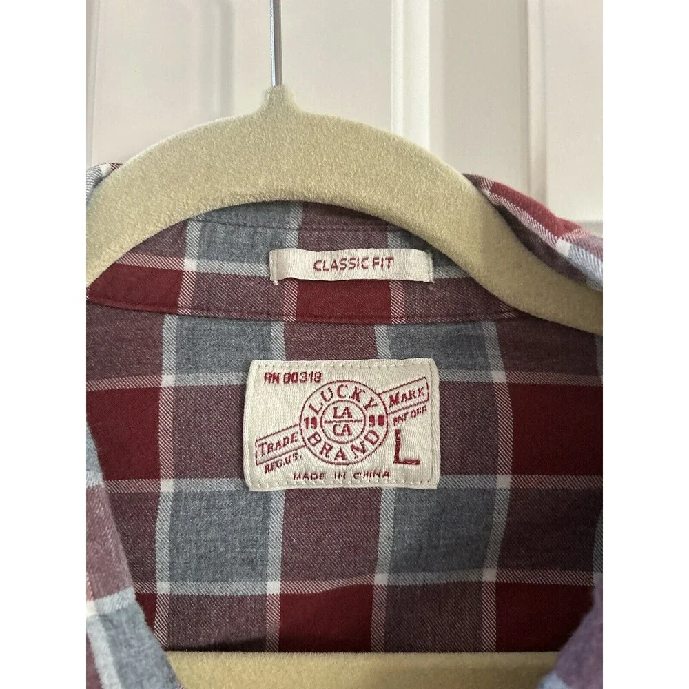 Lucky Brand Light Flannel Shirt Mens Large Plaid Button Up Pockets Pearl… - Picture 2 of 8